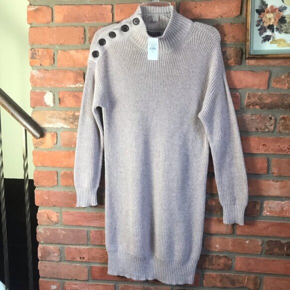 American Eagle NEW AE Sweater Dress Cowl Button Ribbed Mock Neck Wool Cotton S - Picture 1 of 14